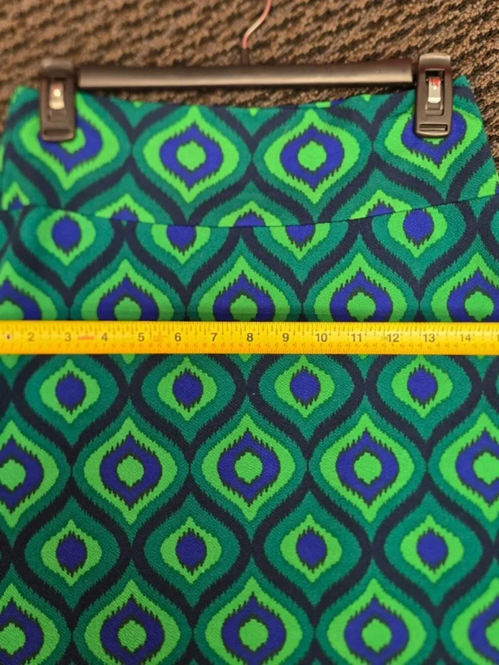 LuLaRoe Cassie Pencil Skirt Small S Peacock Feathers Blue Green Stretchy Knit